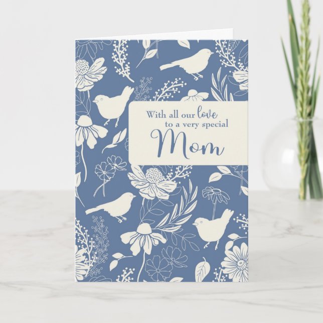 Cartão Nossa mãe Aves Azuis e Blossomas (Frente)