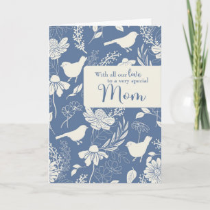 Cartão Nossa mãe Aves Azuis e Blossomas