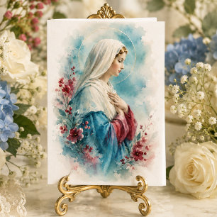 Cartão Nossa Senhora Bênçãos Aqua AzulFloral Católica