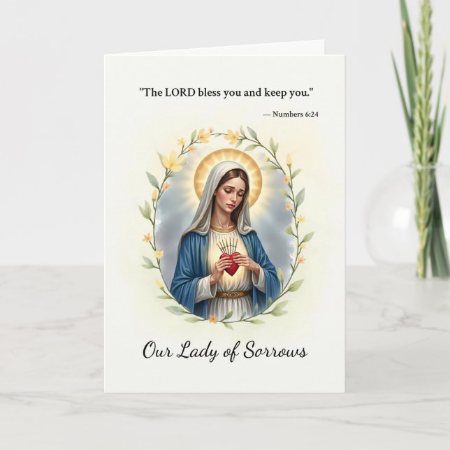 Cartão Nossa Senhora das Dores Paz e Bênçãos de Deus (Frente)