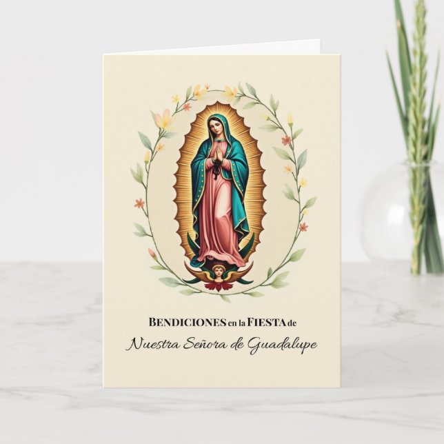 Cartão Nossa Senhora de Guadalupe Festa Bênçãos Português (Frente)