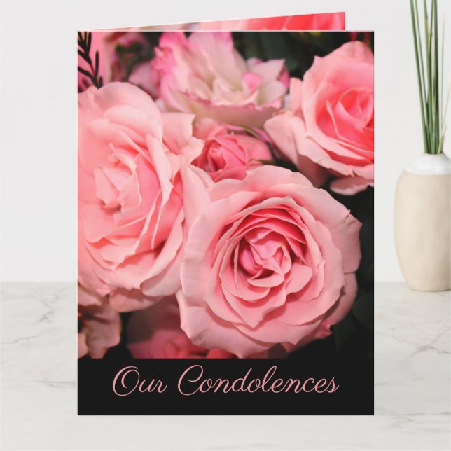 Cartão Nossas Condolências, Rosas Rosa Flores (Frente)