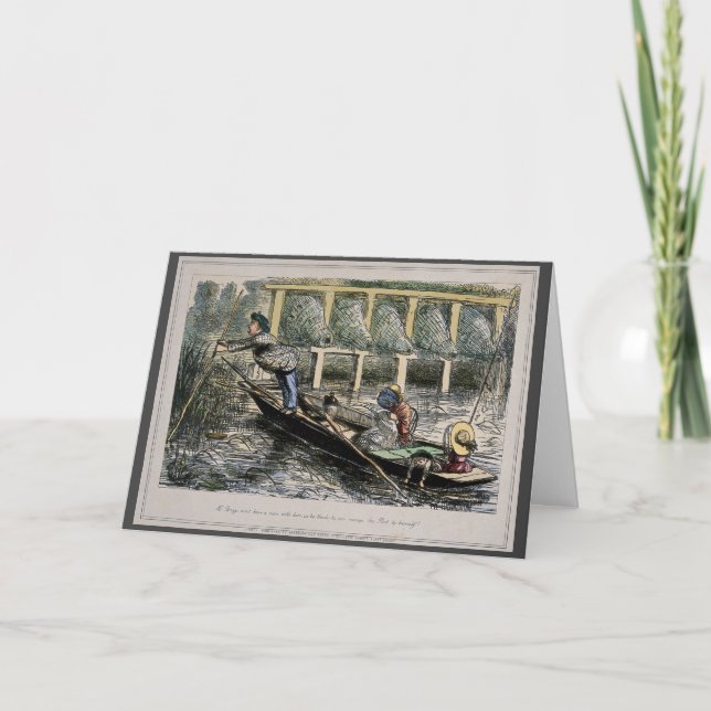 Cartão nostálgico humorístico - pesca com família (Frente)