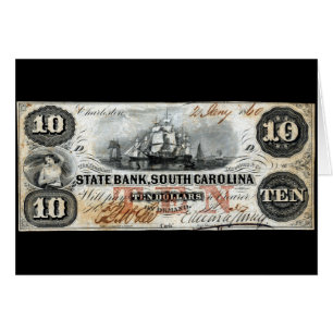 Cartão Nota de 1860 Dólar da Carolina do Sul