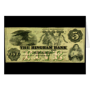 Cartão Nota de 5 Dólares de Hingham Massachusetts, 1860