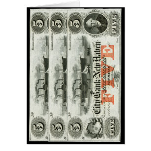 Cartão Nota de 5 Dólares em New Haven 1855