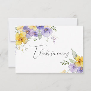 Cartão Nota de agradecimento floral roxo amarelo