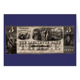 Cartão Nota de Três Dólares do Lafayette Bank 1837