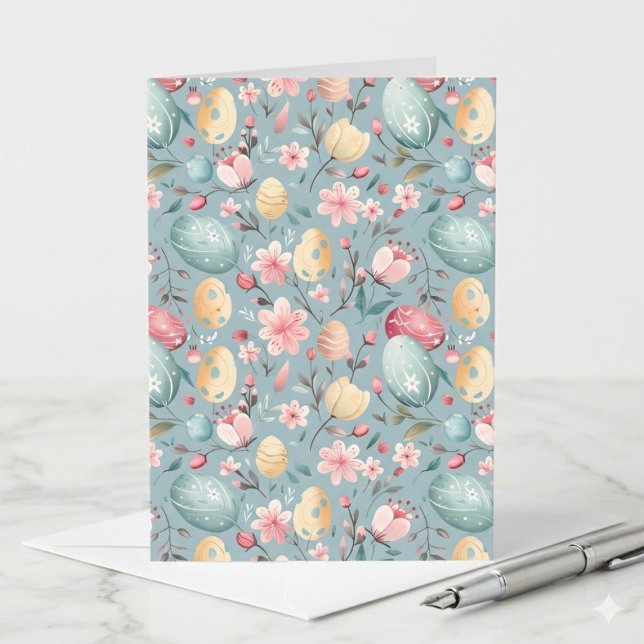 Cartão Nota Decorativa de Flores de Páscoa Pastel (Criador carregado)