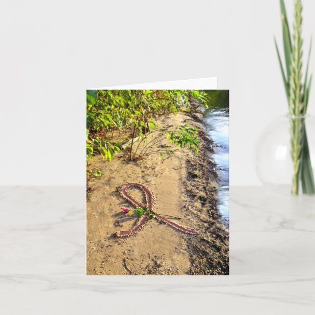 Cartão Nota sobre o Cancer da mama Fita rosa-placa na are (Frente)