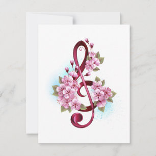 Cartão Notas de clave de trecho musical com flores de Sak