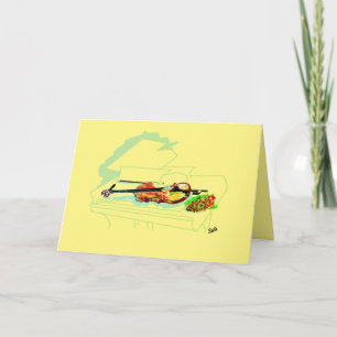 Cartão Note Card : Blank inside Piano Violin with a Rose