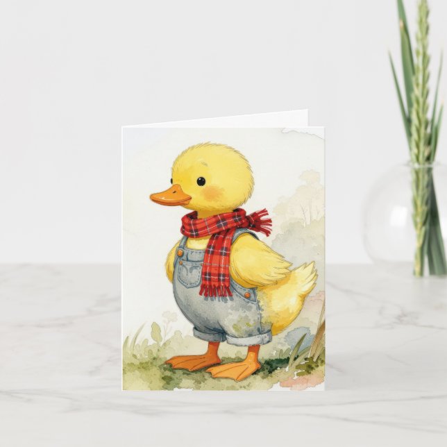 Cartão Note Card Watercolor Duck In Overalls (Frente)