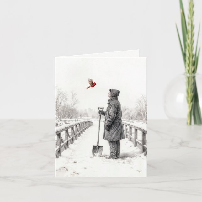 Cartão Note Card Young Man Watching a Cardinal (Frente)