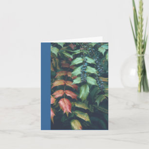 CARTÃO NOTECARD, "BERRIES AZUIS EM FOLHAS VERDES"