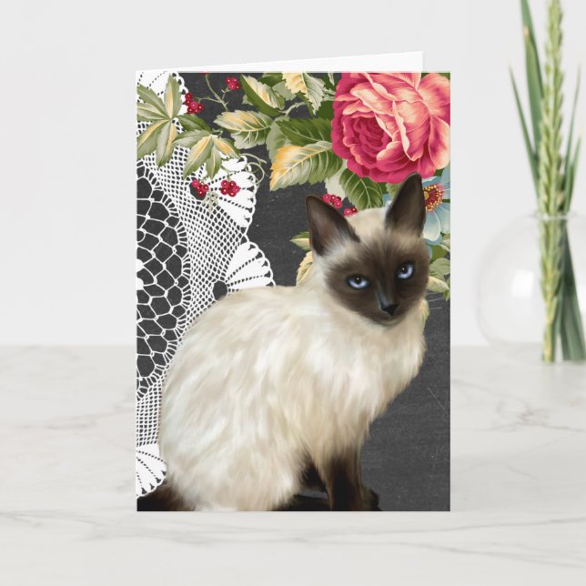 Cartão Notecard Chalkboard com Gato Siamês Pintado (Frente)