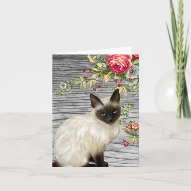 Cartão Notecard Chalkboard com Gato Siamês Pintado (Frente)