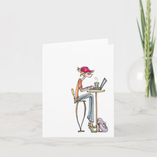 Cartão notecard da mulher da cafetaria