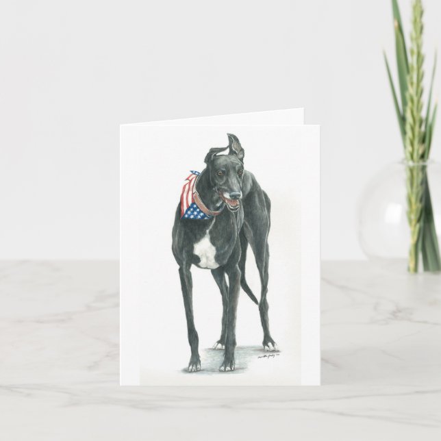 Cartão Notecard de Arte de Cão Greyhound Patriótico (Frente)