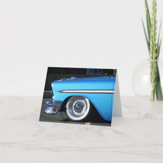 Cartão Notecard de carro clássico azul (Frente)