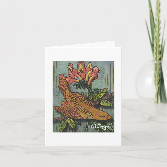 Cartão Notecard de Pássaros de Arte Têxtil (Frente)