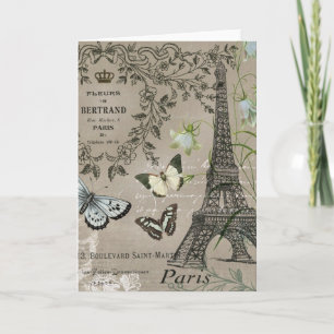 Cartão Notecard de Torre Eiffel Francesa Moderno Vintage