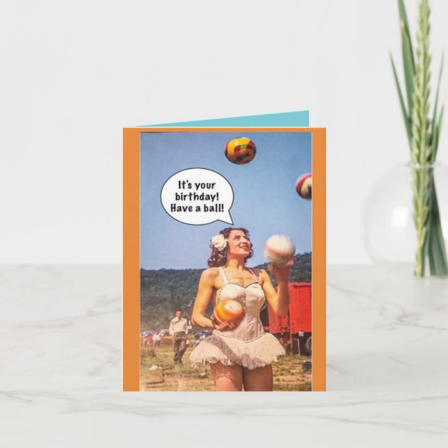 Cartão Notecard, é seu aniversário. Tome uma bola. (Frente)