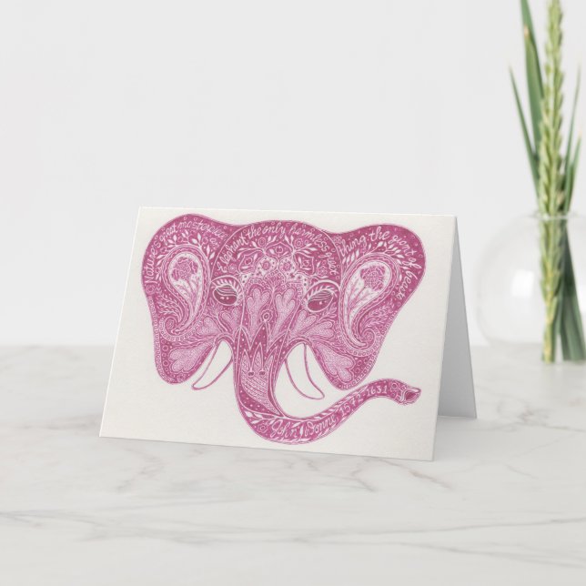 Cartão Notecard Elefante Rosa Paisley (Frente)