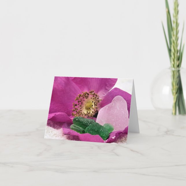 Cartão Notecard - Rosa de praia e vidro do mar (Frente)