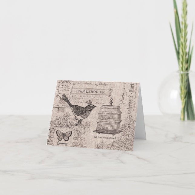 Cartão Notecard Vintage French Bird (Frente)