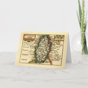 Cartão Nottinghamshire County England Antigo Mapa Antiquá