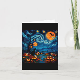 Cartão Nova Arte Estrelada Noite Céu Arte Y Halloween Gat