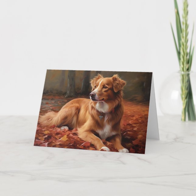 Cartão Nova Escócia Duck Terrier no outono deixa cair (Frente)