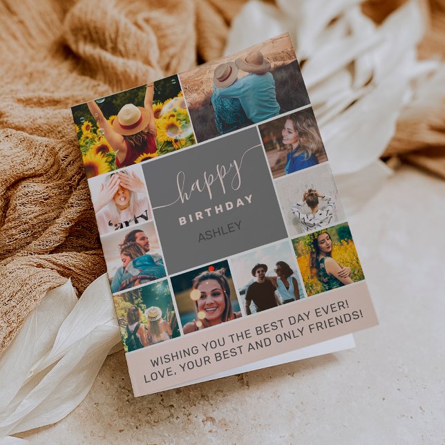 Cartão Nova grelha de colagem de fotografias rosa-10 (Criador carregado)