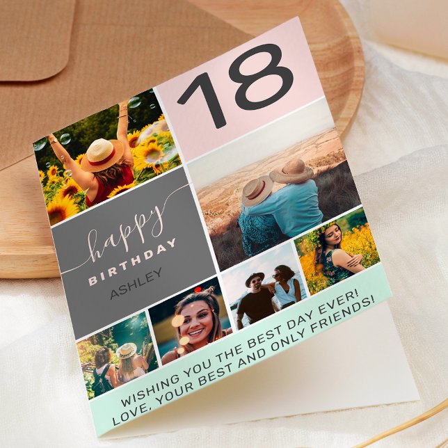 Cartão Nova grelha de colagem de fotografias rosa 6, de 1 (Criador carregado)