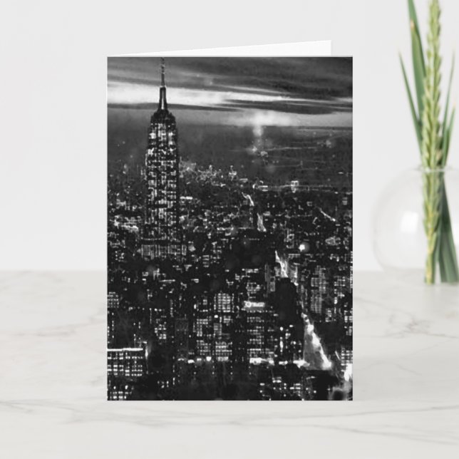 Cartão Nova Iorque de B&W na noite (Frente)