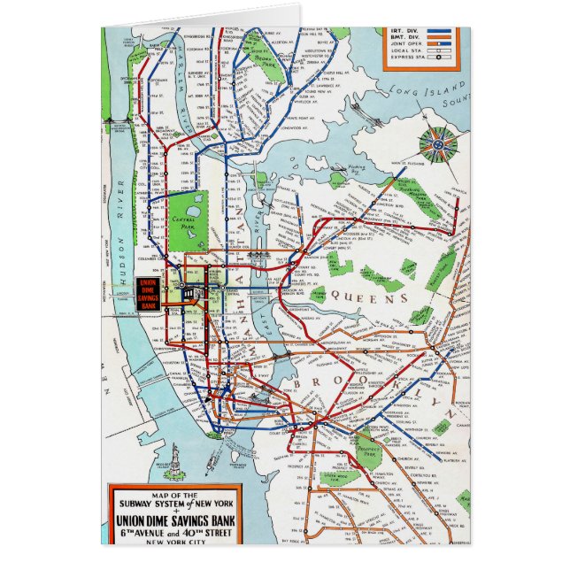 Cartão Nova Iorque: Mapa do Metrô, 1940 (Frente)