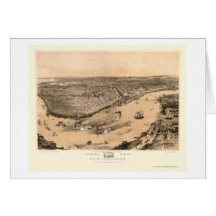 Cartão Nova Orleães, mapa panorâmico do LA - 1851