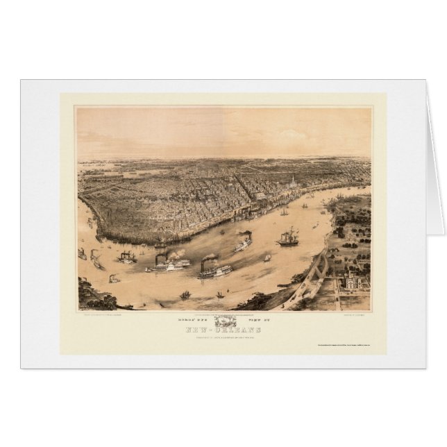 Cartão Nova Orleães, mapa panorâmico do LA - 1851 (Frente Horizontal)