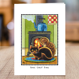 Cartão Nova Pintura de Gato de Gato de Giro em Casa Dobra