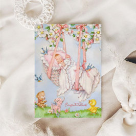 Cartão Nova placa para Parabéns de bebê Vintage