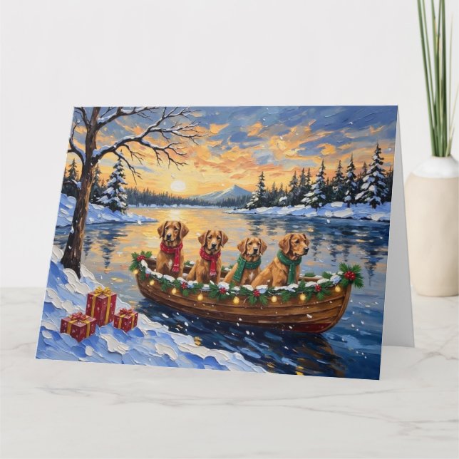 Cartão Nova Scotia Duck Tolling Retriever Christmas Boat  (Frente)