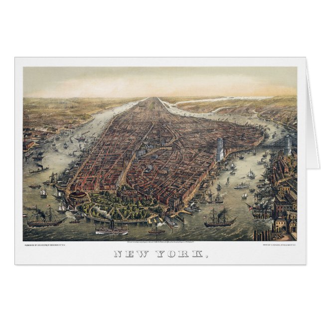 Cartão Nova York Antiga, Cidade de Nova York, Ponte de Br (Frente Horizontal)