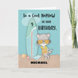 Cartão Nove Aniversário da Praia Funny Legal Raccoon 
