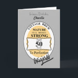 Cartão Novelty 50th Milestone Birthday Funny BeerLabel<br><div class="desc">Cartão de aniversário para homens que estão fazendo cinquenta anos; uma imagem engraçada de novidade de um gráfico de etiqueta de cerveja falsa. Vintage Brew,  madura,  cheio morta,  forte,  50 anos até à perfeição,  original. Um cartão de saudação personalizado do Bonito Diversão,  que é obrigado a trazer algumas risadas.</div>