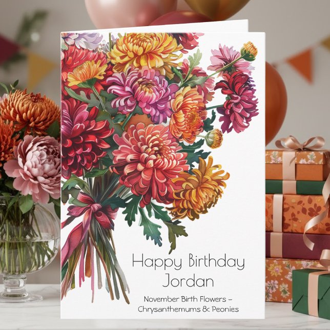 Cartão November Birth Month Flowers Happy Birthday Card (Criador carregado)