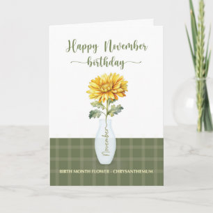 Cartão Novembro Aniversário Chrysanthemum Nascimento Mês