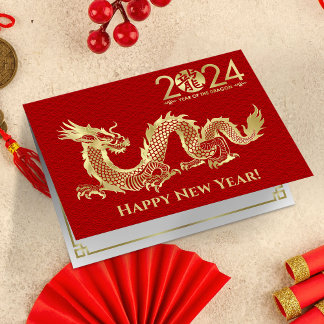 Cartão Novo ano chinês do Dragão 2024