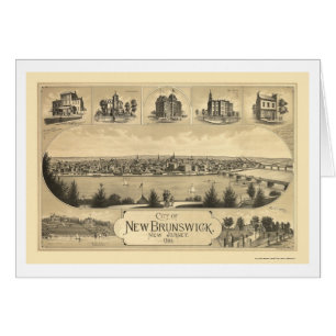 Cartão Novo Brunswick, mapa panorâmico de NJ - 1880