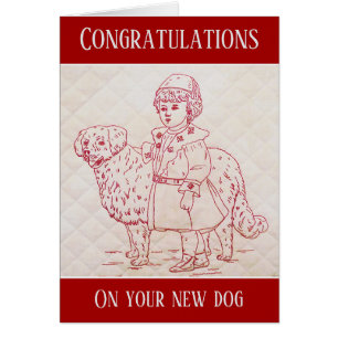 Cartão Novo Cachorro Parabéns Bordado Vintage de Cachorro